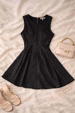 Finn & Clover Black Skater Dress XS Fit Flare Minimal Y2K Chic